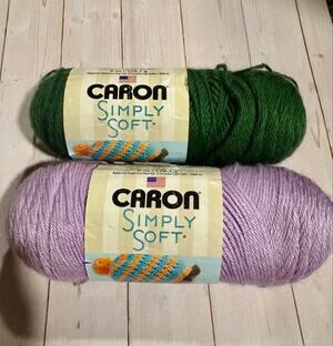 Lot of 2 Caron Simply Soft Yarn Skeins - Dark Sage Green & Orchid Purple (6 oz)